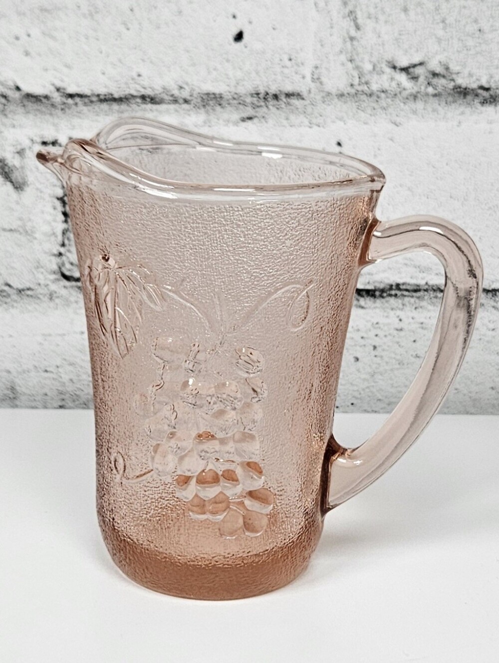 Vintage Pink Depression Glass Grape Pattern Juice Pitcher Textured Glass